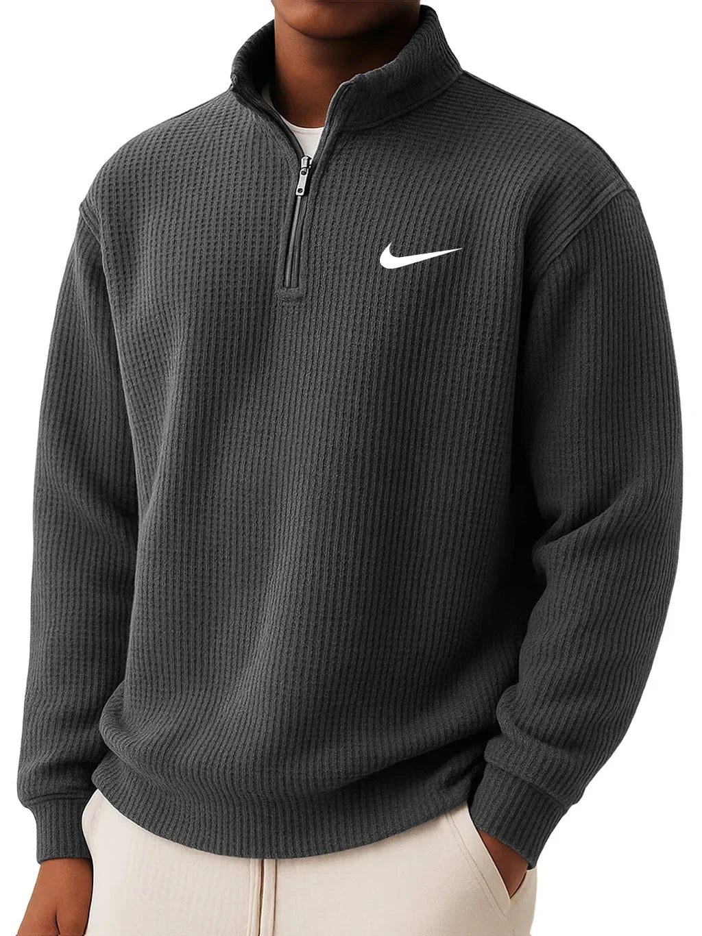 Men’s  Waffle Knit Half-Zip Sweater – Slim Fit Casual Pullover